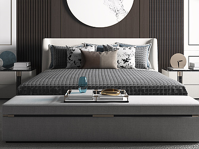 3d新中式卧室床模型