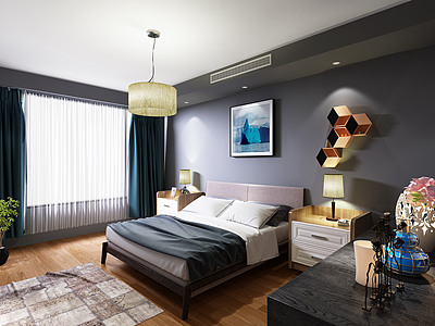北欧卧室双人床台灯模型3d模型