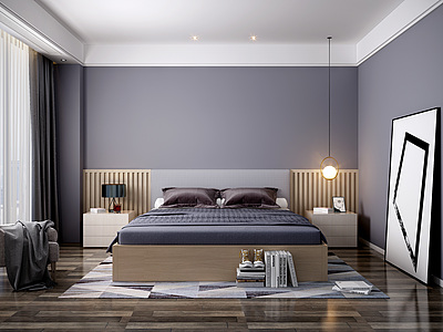 3d卧室双人床吊灯模型