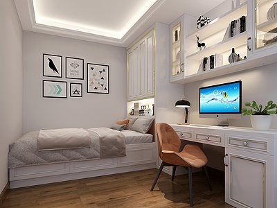 欧式简约卧室多功能房模型3d模型