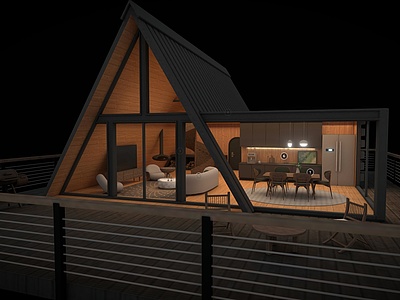 3d特色建筑景观木屋休闲室模型