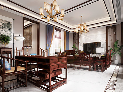 3d中式风格客厅模型