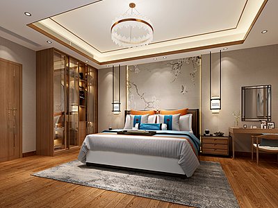 3d新中式轻奢风格卧室模型
