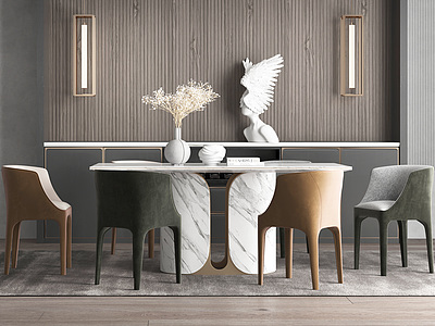 3d现代餐厅餐桌椅组合模型