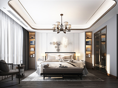 3d新中式风格卧室模型