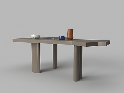 3d现代实木不规则书桌模型