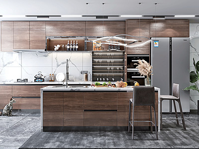 开放式厨房橱柜岛台模型3d模型