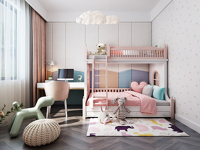 3d现代儿童房高低床模型
