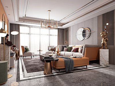 3d客厅沙发茶几组合饰品模型
