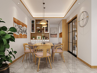 3d日式客厅餐厅吊灯挂画模型