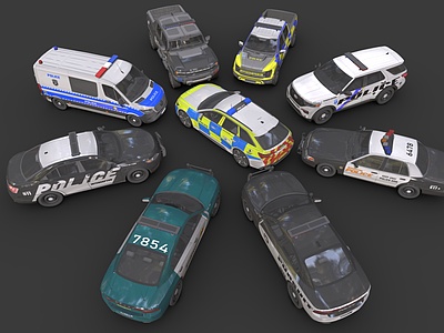 3d警车公务车警用车组合模型