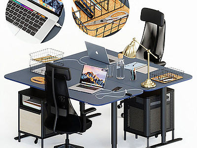 办公桌椅组合模型