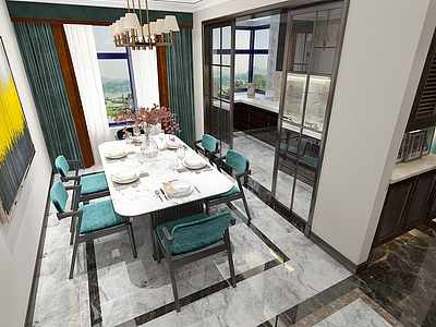 3d新中式客餐厅模型