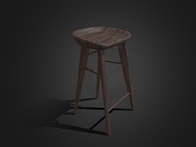 北欧原木高脚椅3d模型