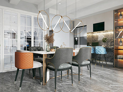 3d餐厅餐桌椅组合餐桌餐椅模型