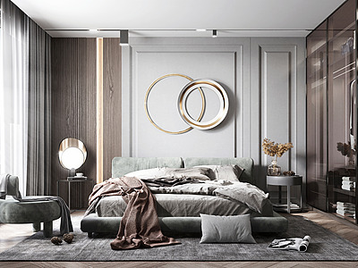 3d卧室双人床衣柜模型