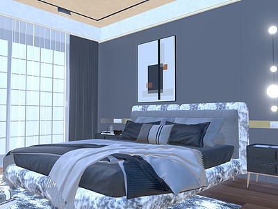 3d简约卧室主卧双人床模型