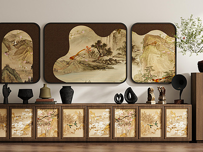新中式中古风装饰画边柜模型3d模型