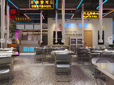 3d工业风韩式烤肉店模型