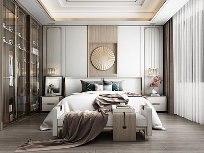 3d新中式卧室衣柜床模型