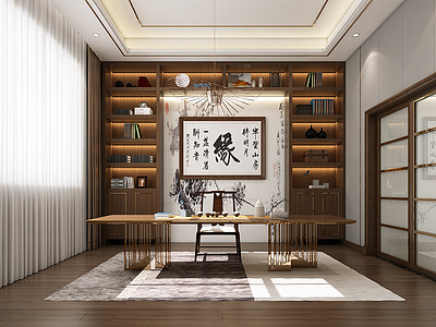 新中式书房模型3d模型