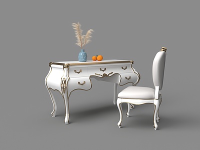 3d欧式白色梳妆桌椅模型