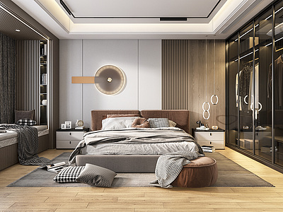 3d卧室床床头柜模型