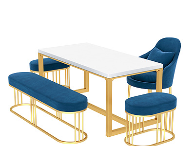 3d新中式铁艺桌椅组合模型