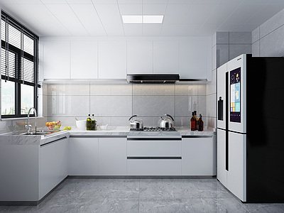 3d简约厨房橱柜冰箱模型