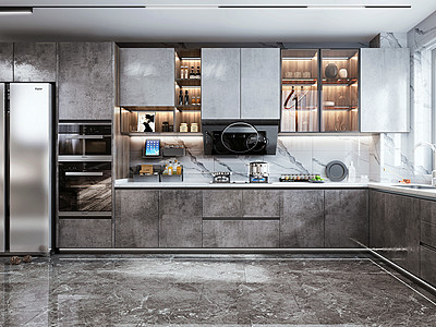 3d厨房橱柜冰箱烟机灶具模型