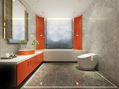 新中式卫生间镜子浴室柜模型3d模型