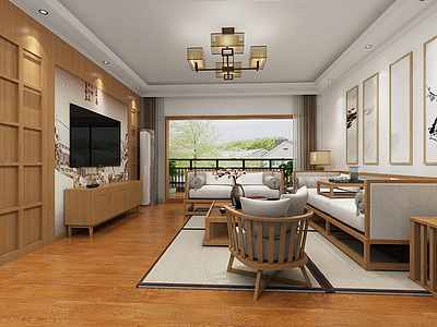 日式客餐厅卧室阳台3d模型