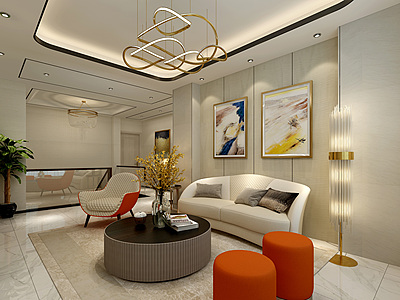 3d客厅沙发吊灯模型