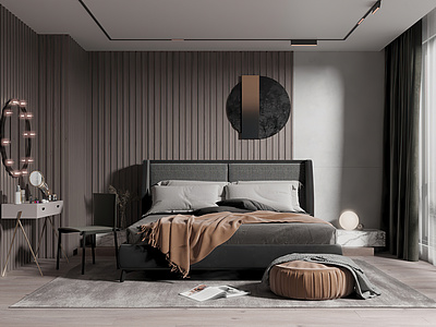 3d卧室床衣柜模型
