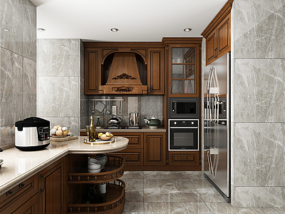 3d欧式厨房橱柜厨具模型