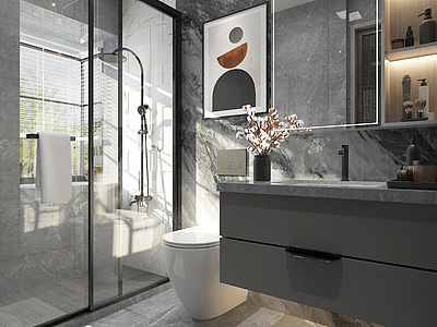 3d卫生间浴室挂画镜子模型