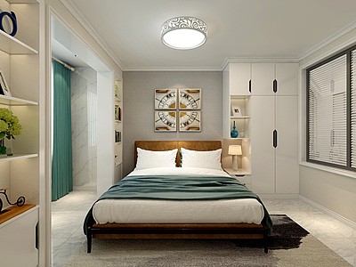3d卧室床吸顶灯模型