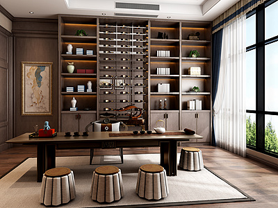 3d中式书房茶台茶室模型