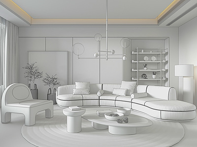 3d客厅沙发茶几组合墙饰模型