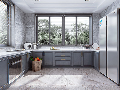 3d简美风格厨房橱柜模型