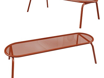 3d现代金属橙红凳模型