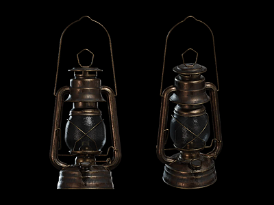 3d复古手提灯怀旧灯具煤油灯模型