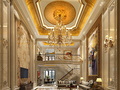 3d欧式古典客厅模型
