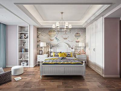 美式卧室儿童房儿童床模型3d模型