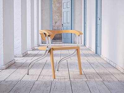 3d北欧金属腿榉木椅模型
