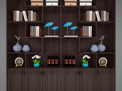 3d新中式书柜模型