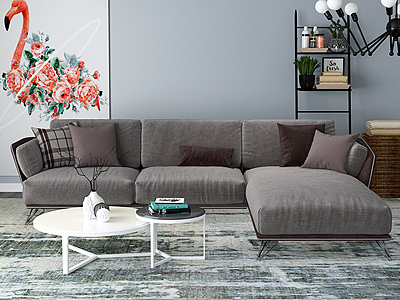 3d简约风格灰色布艺沙发模型