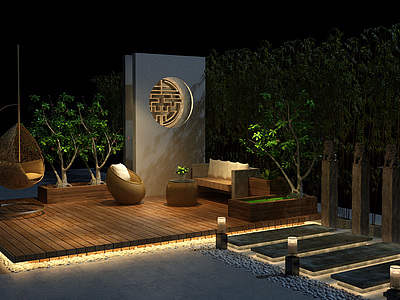 3d现代夜景院子模型