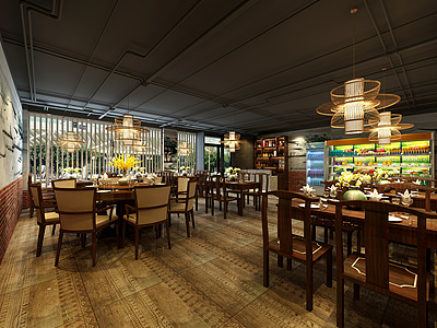 3d新中式餐厅大厅模型