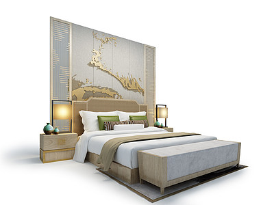 3d酒店床模型
